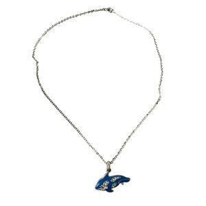 Silver Tone Blue Whale Pendant Necklace Rhinestone